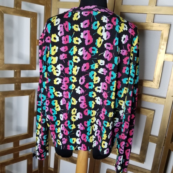 Escada Floral Pink Cardigan Sweater Gold Button XL - Picture 2 of 8